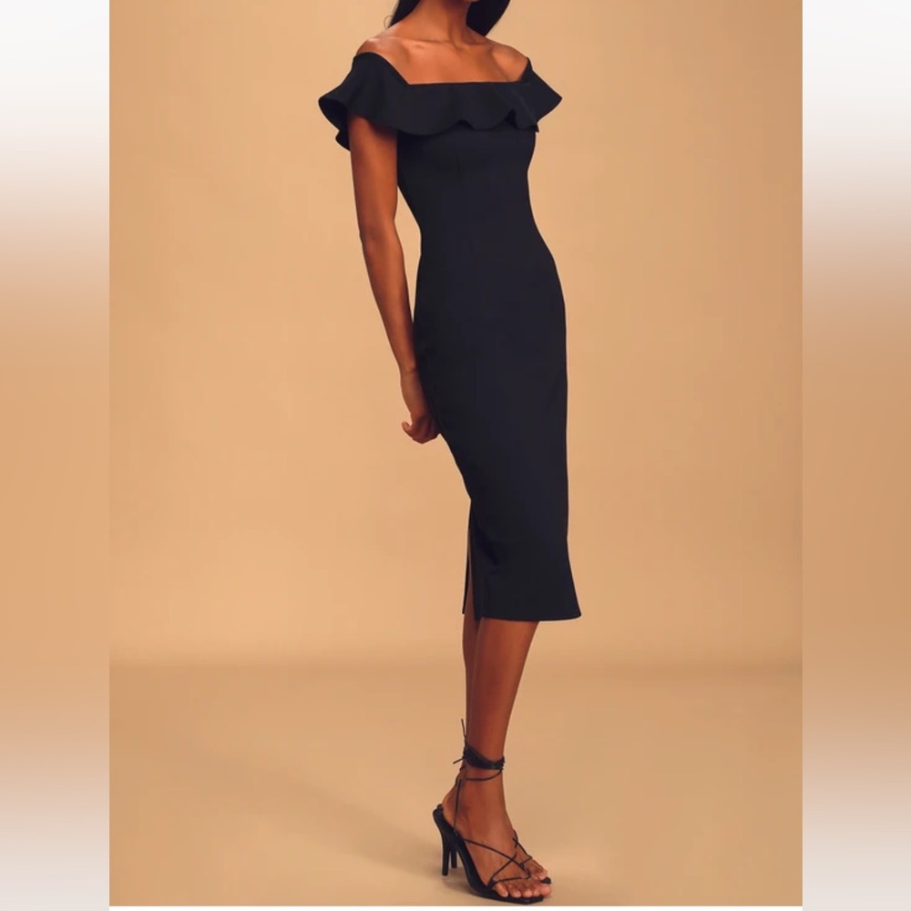 Lulus Excellent Used condition City Nights Black Ruffled Off-the-Shoulder